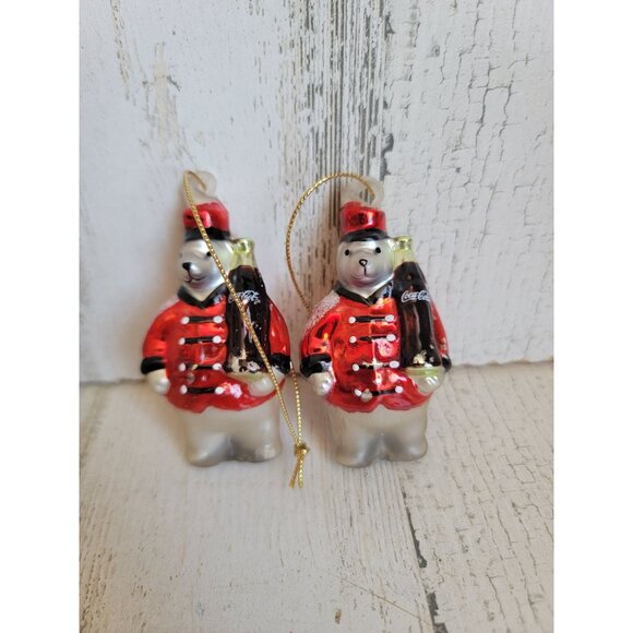 Vintage glass mini coke polar bear coca cola ornament Xmas set - Picture 3 of 8